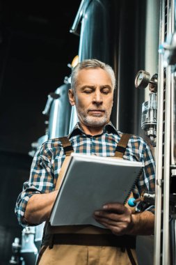 Not Defteri'nde bira ekipman incelenirken yazma ciddi üst düzey brewer