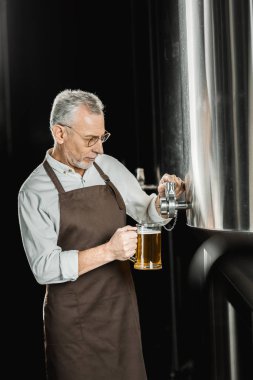 yakışıklı üst düzey bira bira bira fabrikasında testleri için dökme