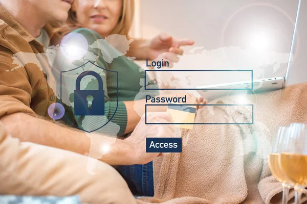 Selective Focus Couple Using Laptop Together While Husband Holding Credit — Stock Photo, Image