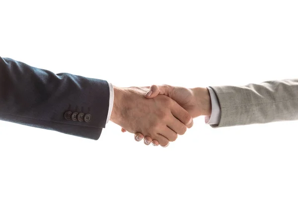 Partial View Man Woman Shaking Hands Isolated White — Stock Photo, Image