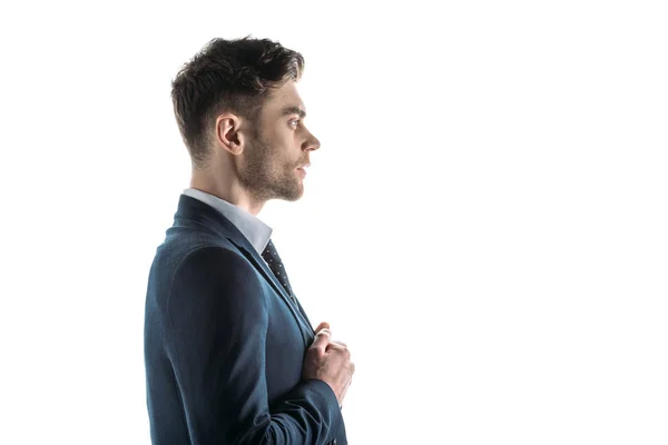 Side View Handsome Serious Businessman Looking Away Isolated White — Stock Photo, Image