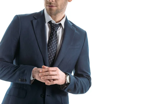 Cropped View Smiling Businessman Suit Isolated White — Stock Photo, Image