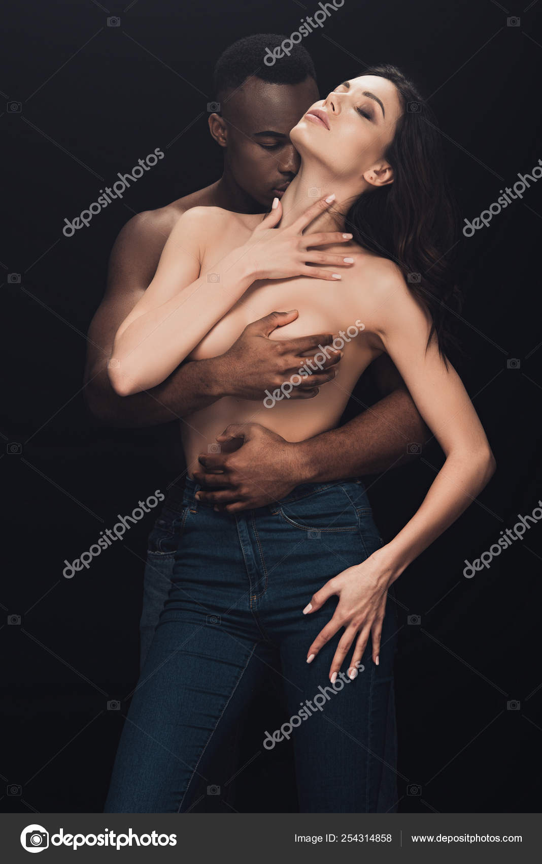 Beautiful Black Couples Nude - Beautiful Half Naked Interracial Couple Passionately ...