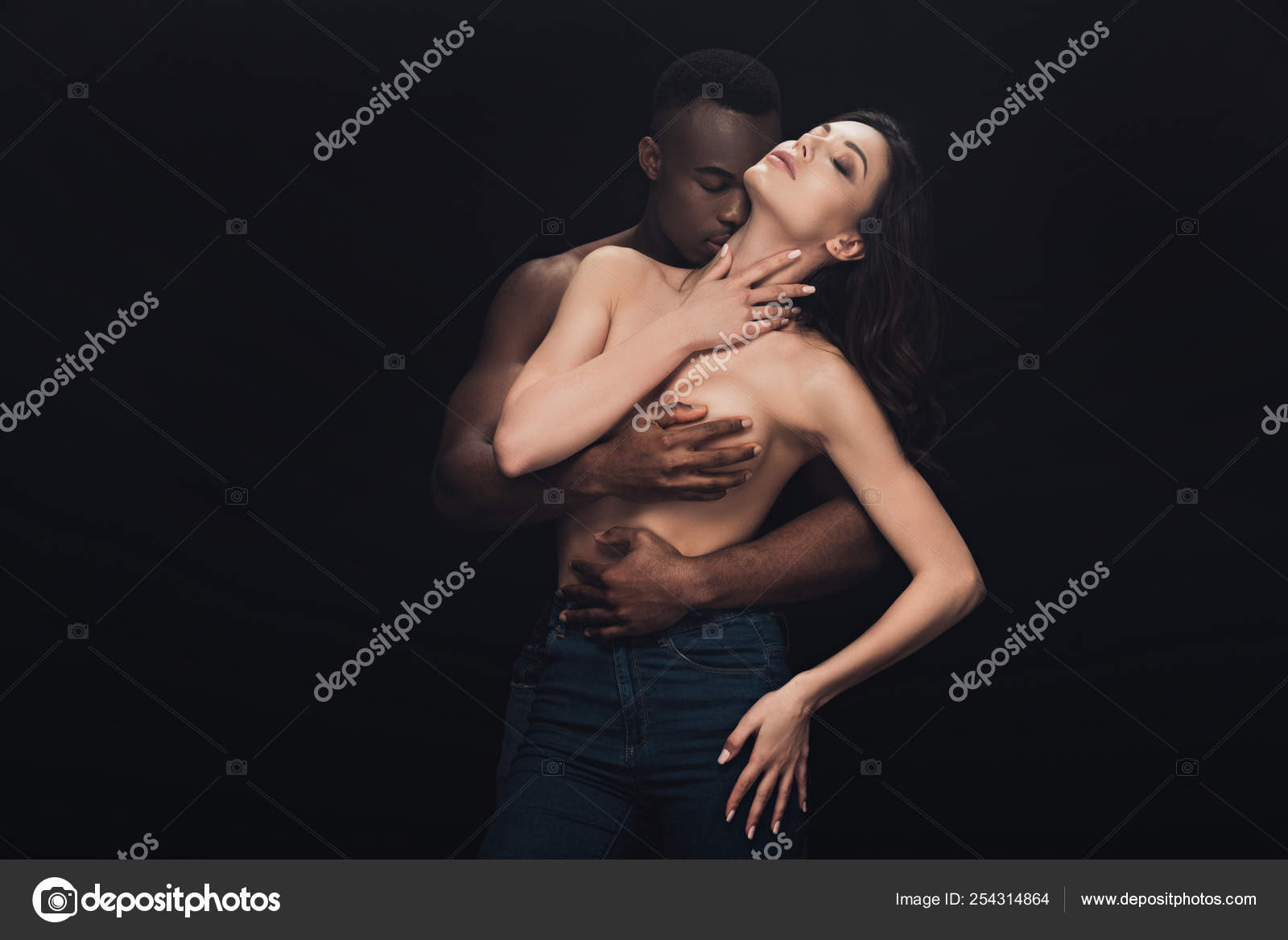 Nude African-American Couple Embracing