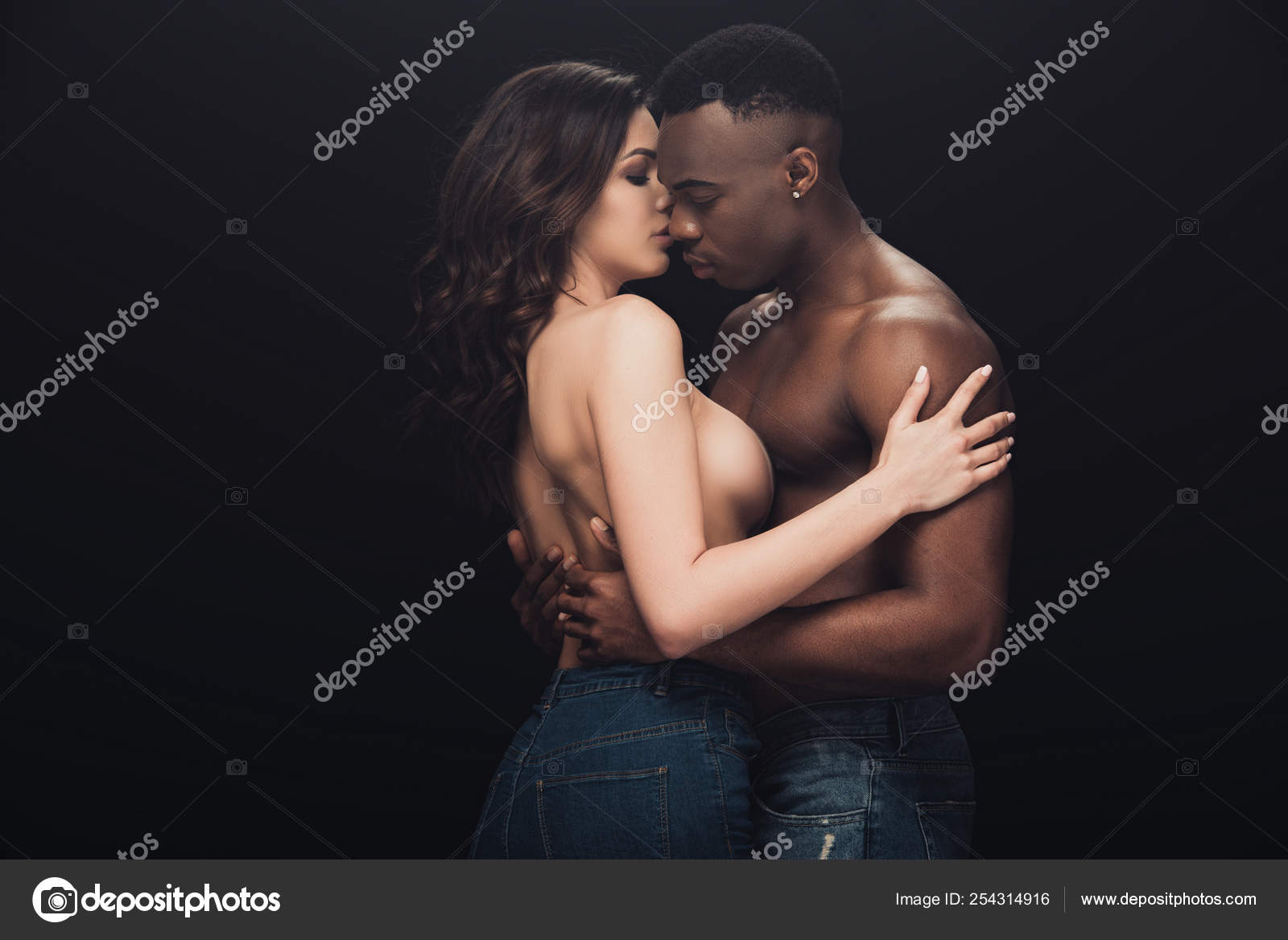 Nude African-American Couple Embracing