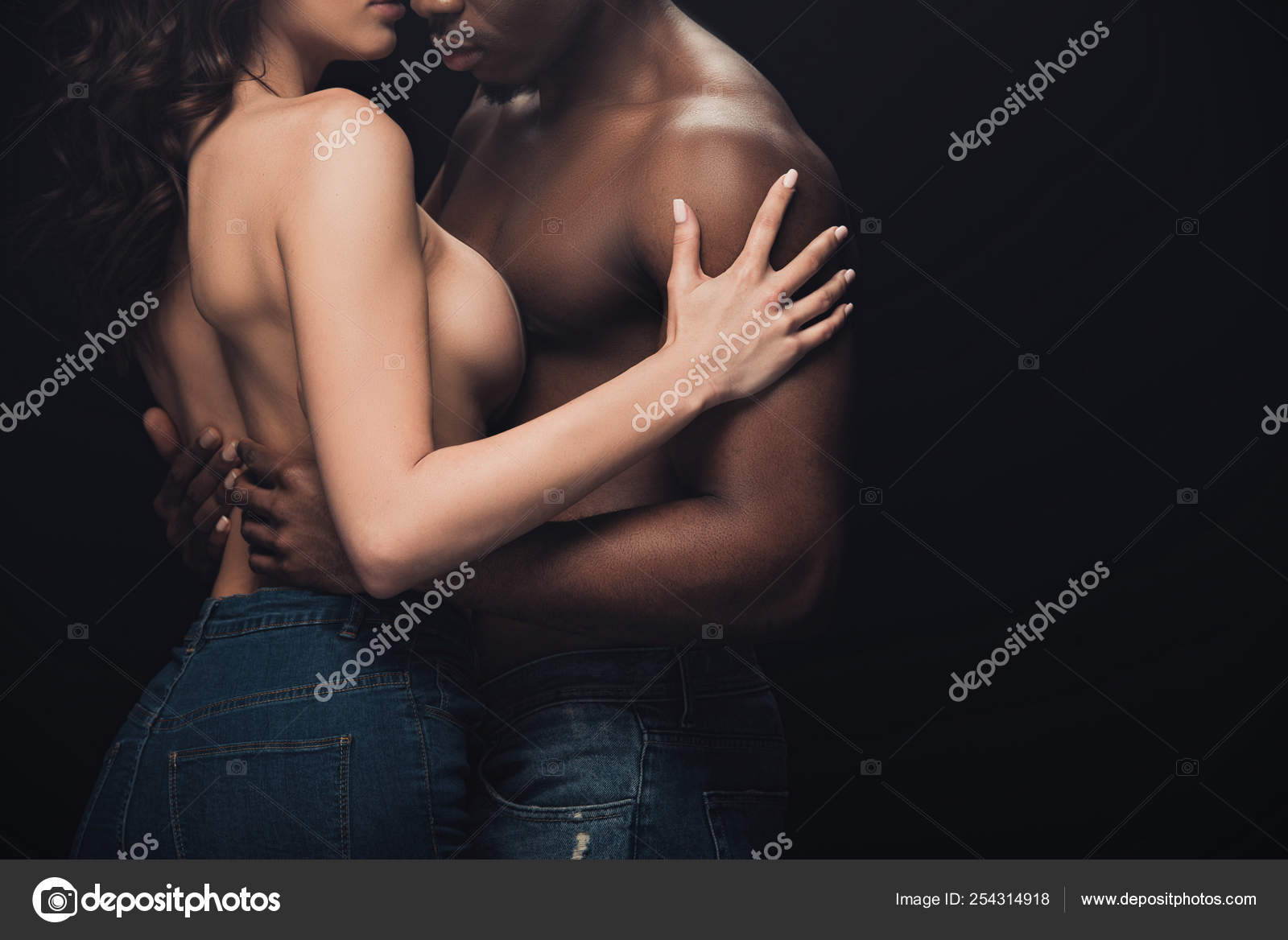 Nude African-American Couple Embracing