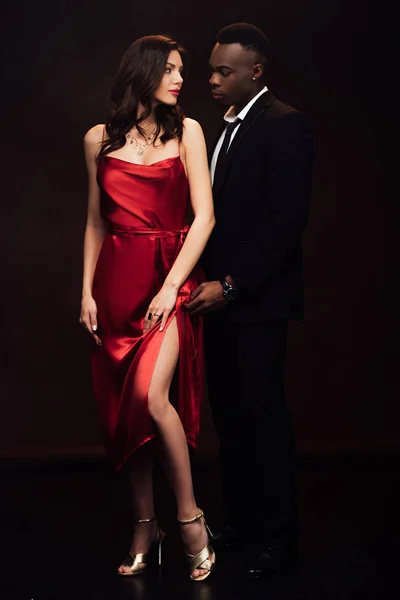 Beautiful Interracial Couple Formal Wear Looking Each Other Posing Isolated — Stock Photo, Image