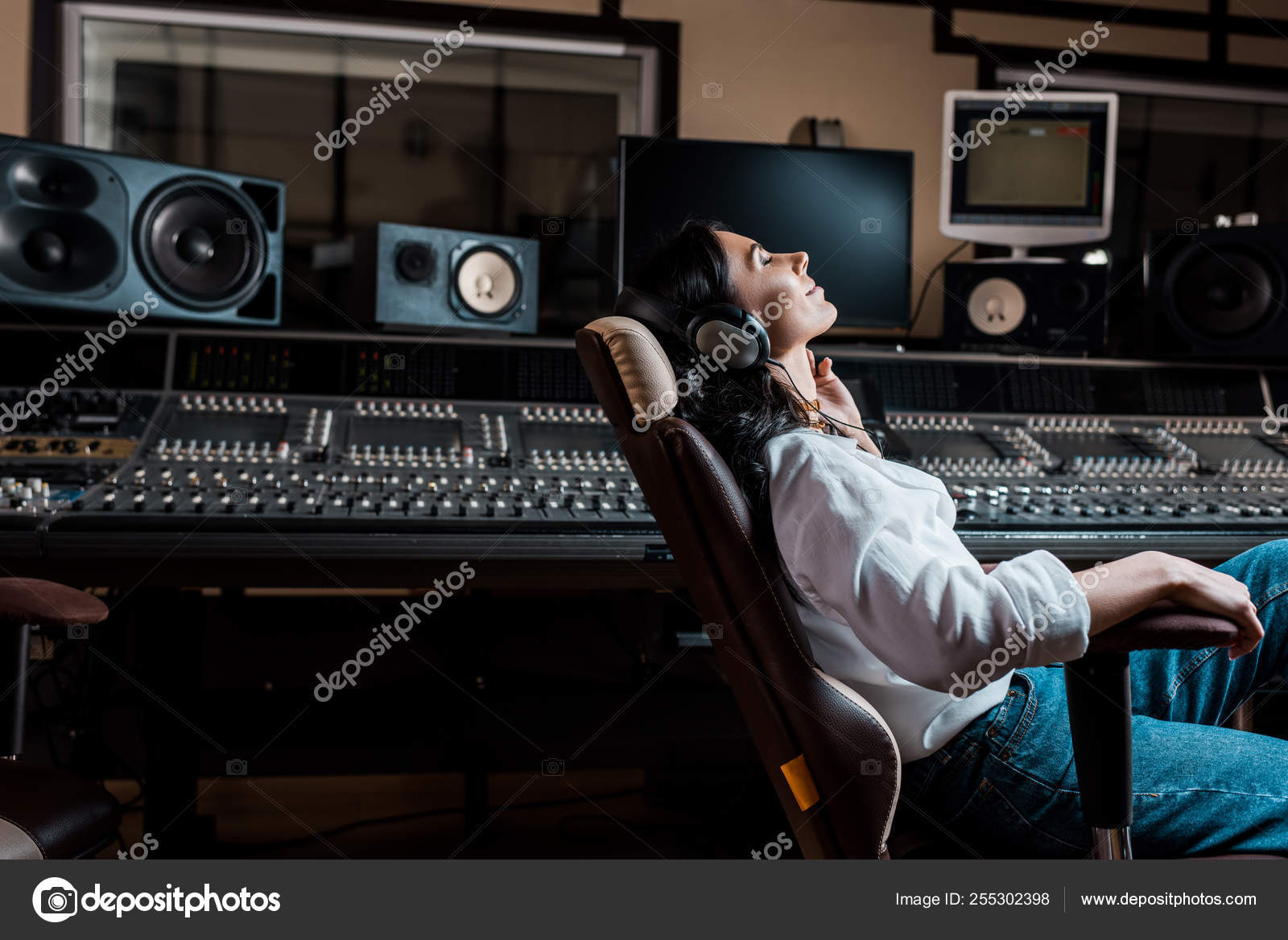 Pretty Sound Producer Listening Music Headphones While Sitting
