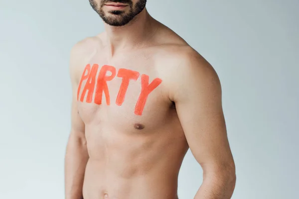 Partial View Shirtless Man Inscription Body Isolated Grey — Stock Photo, Image