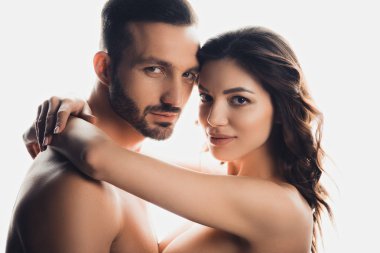 beyaz izole kucaklayan çıplak seven çift