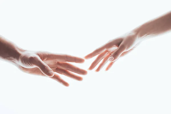 Selectieve Focus Van Vrouwelijke Mannelijke Handen Geïsoleerd Wit — Stockfoto