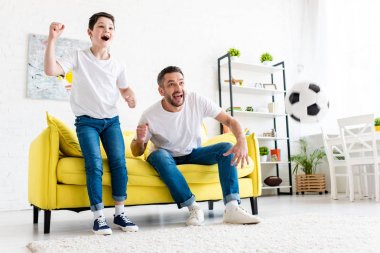 Oturma Odası'nda spor maçı izlerken heyecanlı baba ve oğul tezahürat