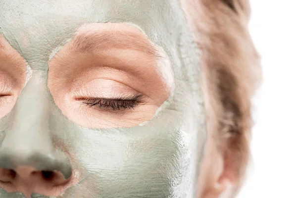 Cropped View Mature Woman Clay Mask Isolated White — Stock Photo, Image
