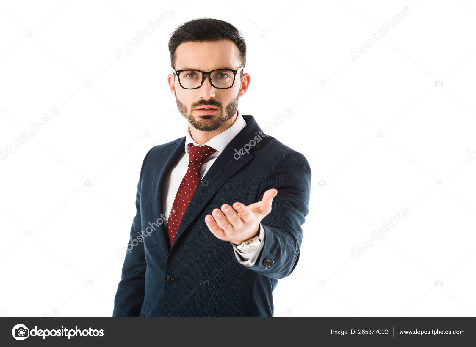 Handsome Bearded Businessman Looking Camera Outstretched Hand Isolated White Stock Photo C Vitalikradko Handsome Bearded Businessman Looking Camera Outstretched Hand Isolated White Stock Photo C Vitalikradko