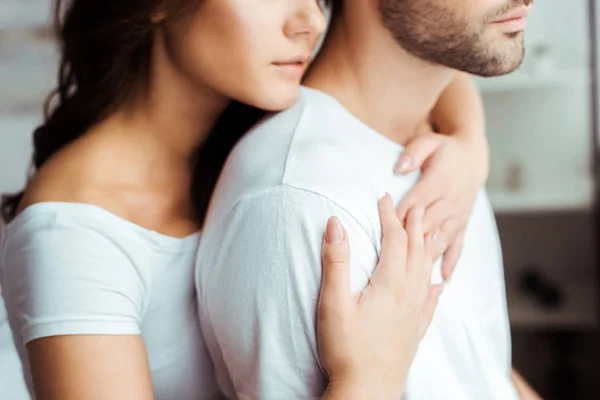 Cropped View Woman Embracing Boyfriend Home — Stock Photo, Image