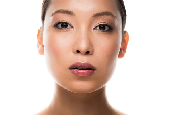Schöne Junge Asiatische Frau Mit Sauberem Gesicht Isoliert Auf Weiß — Stockfoto