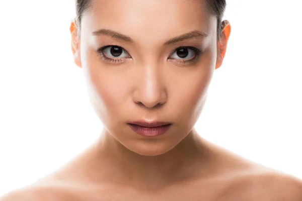 Atractiva Joven Asiática Mujer Con Perfecta Piel Aislado Blanco — Foto de Stock