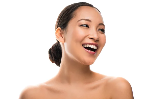 微笑的亚洲女孩与完美的皮肤 孤立在白色 — 图库照片