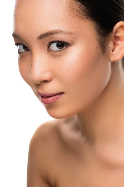 Atraktivní Nahá Asijská Žena Dokonalou Kůží Izolovaná Bílém — Stock fotografie