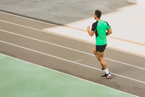 Full Length View Mixed Race Sportsman Running Stadium — Stock Photo, Image