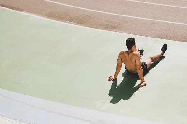 Back View Tired Sportsman Sitting Stadium — Stock Photo, Image