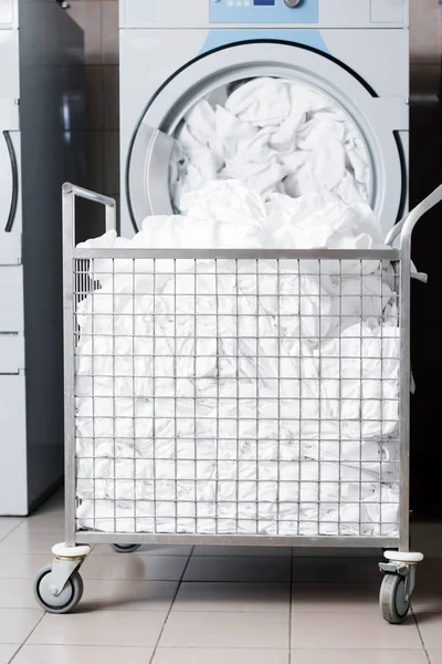Metallic Cart Dirty Bedding Washing Machine Laundry — Stock Photo, Image