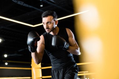 spor salonunda sakallı ve güçlü adam boks seçici odak 