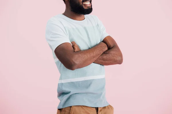 Cropped View African American Man Shirt Crossed Arms Isolated Pink — Stock Photo, Image