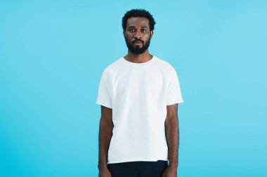young african american man posing isolated on blue