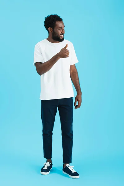 Cheerful African American Man Showing Thumb Isolated Blue — Stock Photo, Image