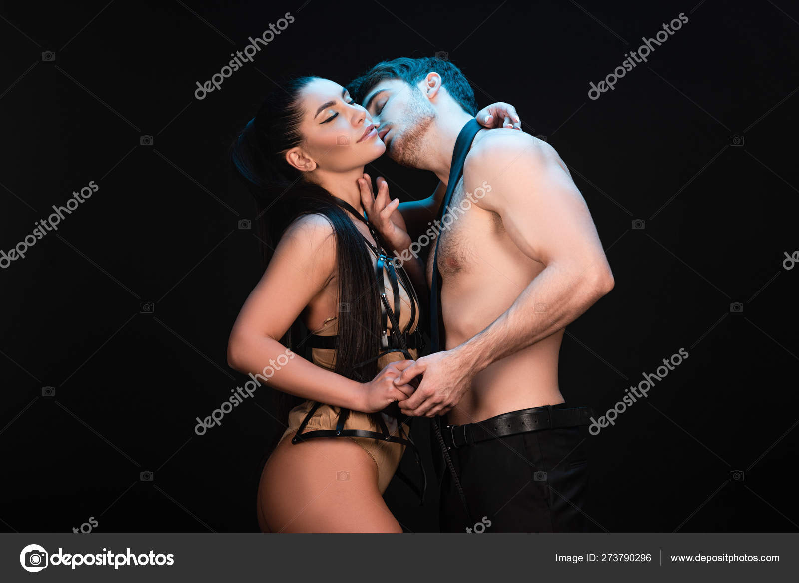 Bdsm Couple Embracing Kissing Isolated Black Stock Photo by ©VitalikRadko 273790296