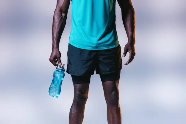 Cropped View African American Sportsman Shorts Holding Sports Bottle Grey — Stock Photo, Image