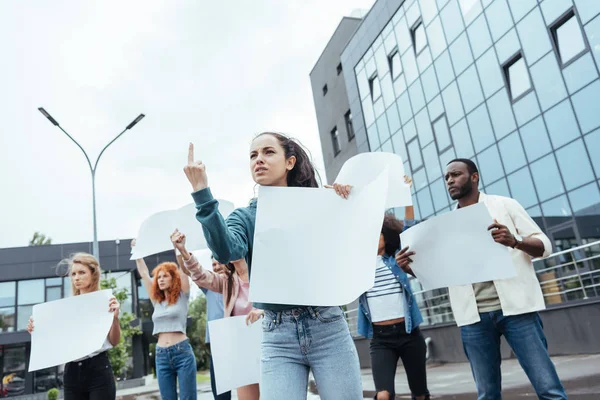 Low Angle View Girl Showing Middle Finger While Holding Empty — Stock Photo, Image