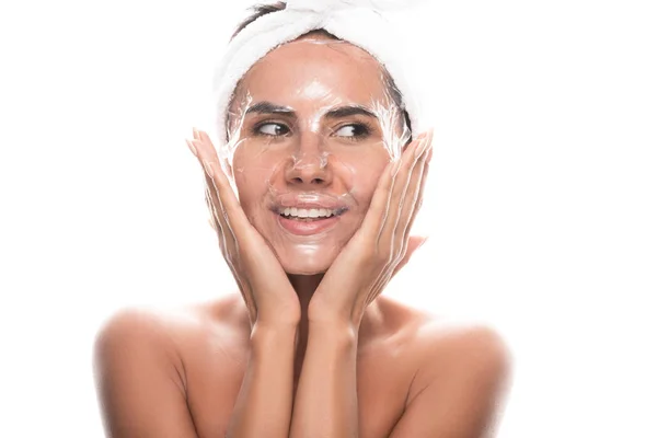 Front View Nude Young Woman Cosmetic Hair Band Facial Mask — Stock Photo, Image