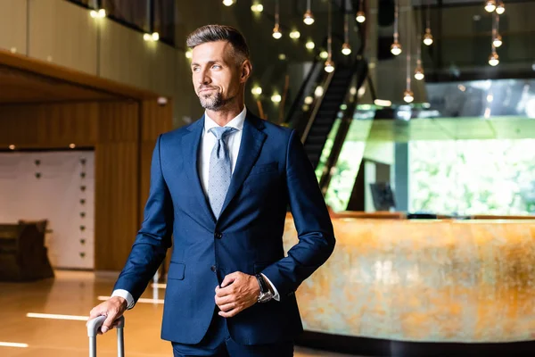 Handsome Confident Businessman Suit Looking Away Hotel — Stock Photo, Image