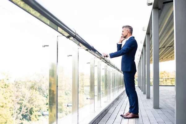 Side View Handsome Businessman Formal Wear Talking Smartphone — Stock Photo, Image