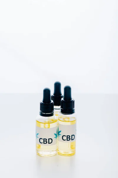 Cannabis Oil Bottles Lettering Cbd White Background — Stock Photo, Image