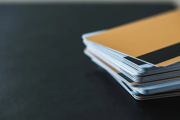 Selective Focus Pile Credit Cards Black — Stock Photo, Image
