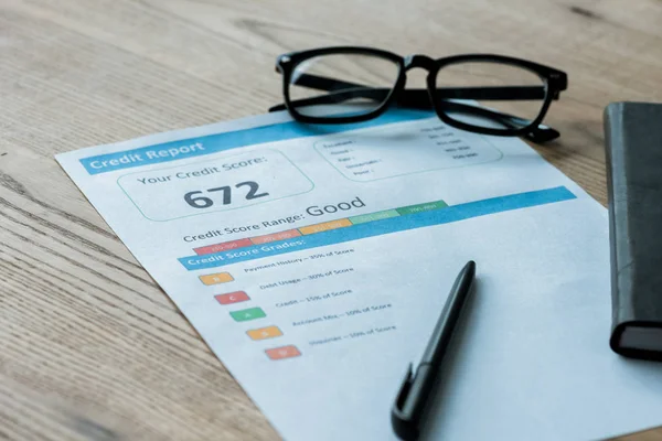 Selective Focus Glasses Document Credit Report Letters — Stock Photo, Image