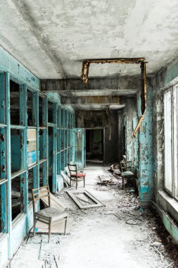 abandoned and dirty room with chairs in school  clipart