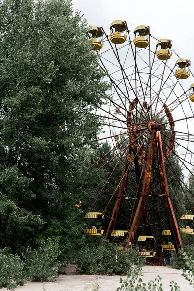 Pripjat Ukrajina Srpna 2019 Opuštěné Rezavé Ferrisové Kolo Zeleném Zábavním — Stock fotografie