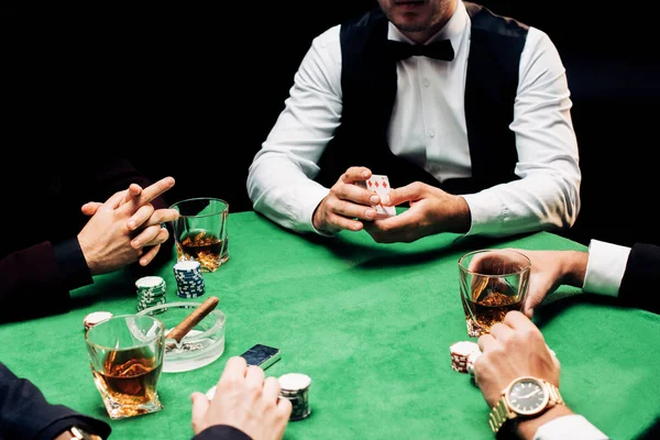 Kyiv Ukraine August 2019 Cropped View Men Croupier Playing Cards — Stock Photo, Image