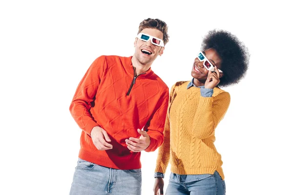 Smiling Interracial Couple Glasses Isolated White — Stock Photo, Image