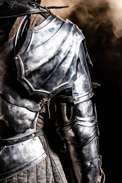 Cropped View Knight Armor Black Background — Stock Photo, Image