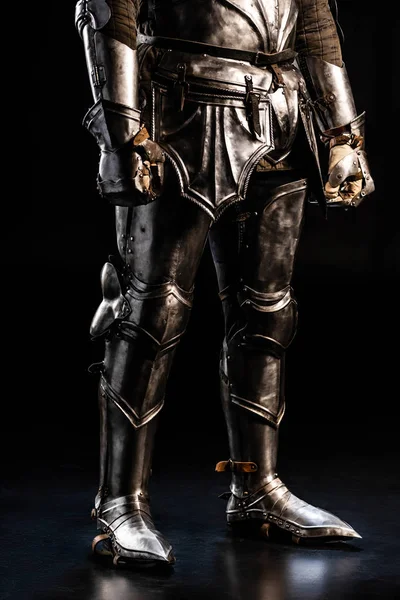 Cropped View Knight Armor Black Background — Stock Photo, Image