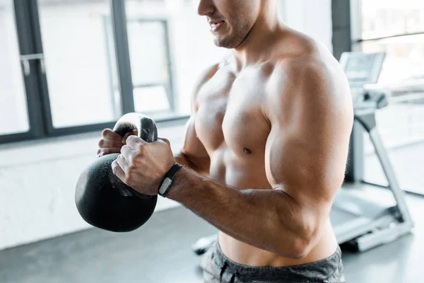 Cropped View Shirtless Sportsman Working Out Weight Sports Center — Stock Photo, Image