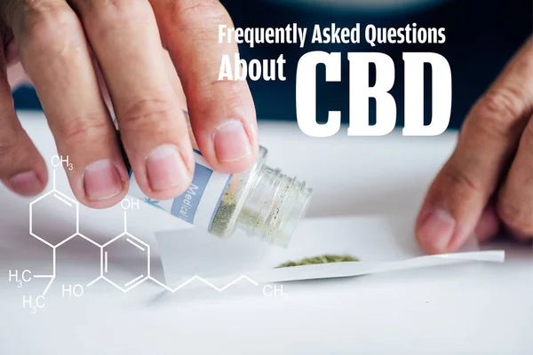 Cropped View Man Making Joint Medical Cannabis Frequently Asked Questions — Stock Photo, Image