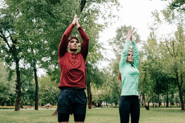 Young Couple Working Out Together Lawn Park — Stock Photo, Image