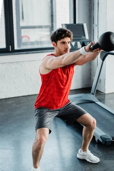 Athletic Man Working Out Heavy Dumbbell Sports Center — Stock Photo, Image