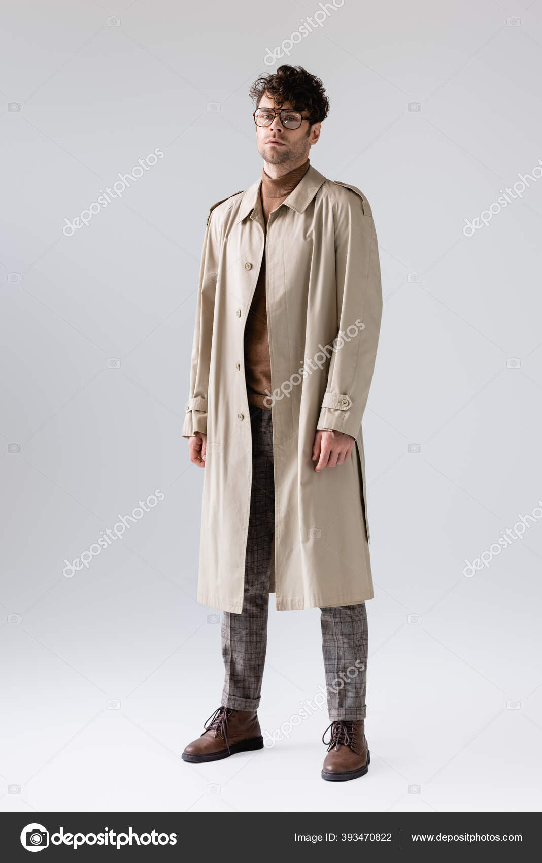 Full Length View Trendy Man Trench Coat, Picture Of Man In Trench Coat